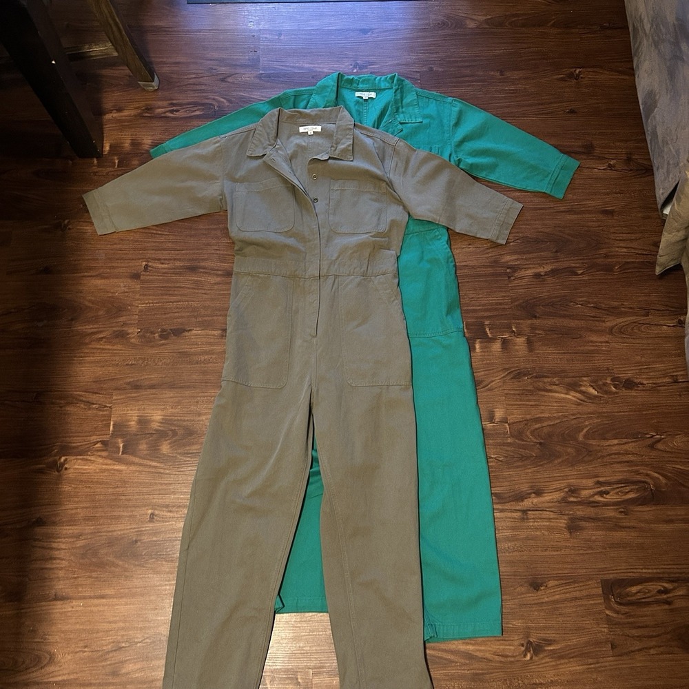 2 Full Lana Roux Army Greek And Emerald Green Cotton Cargo Rompers Size Medium